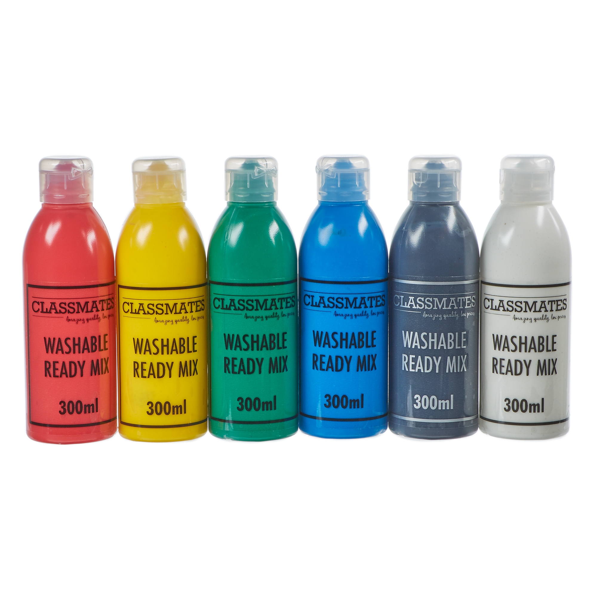 Classmates Washable Ready Mixed Paint in Assorted - Pack of 6 - 300ml Bottle
